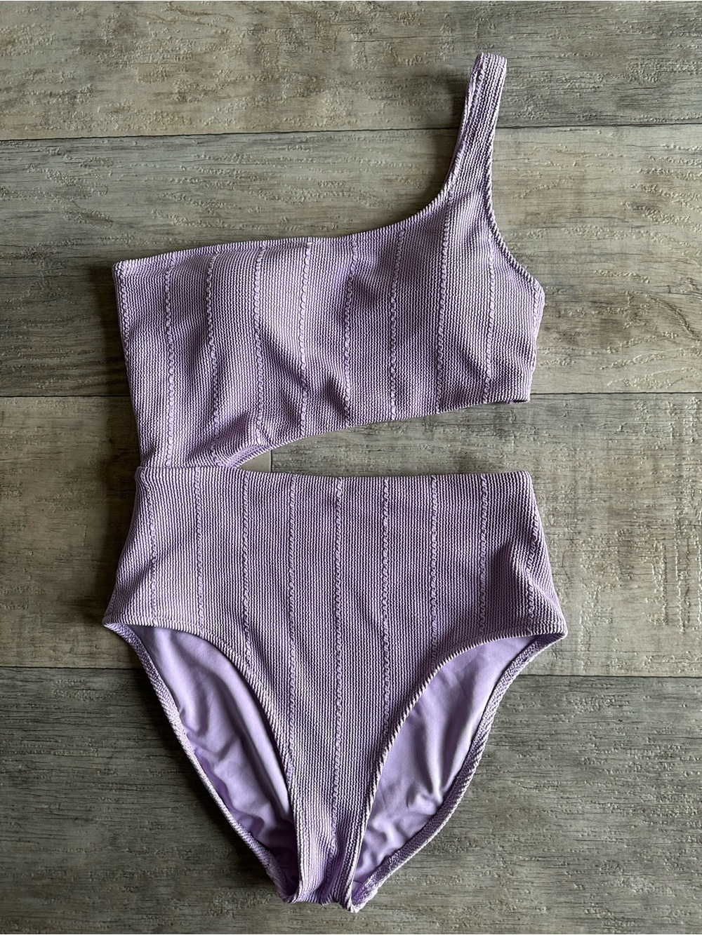Aerie One Shoulder Cut Out One Piece Swimsuit Lavender Ribbed Size M